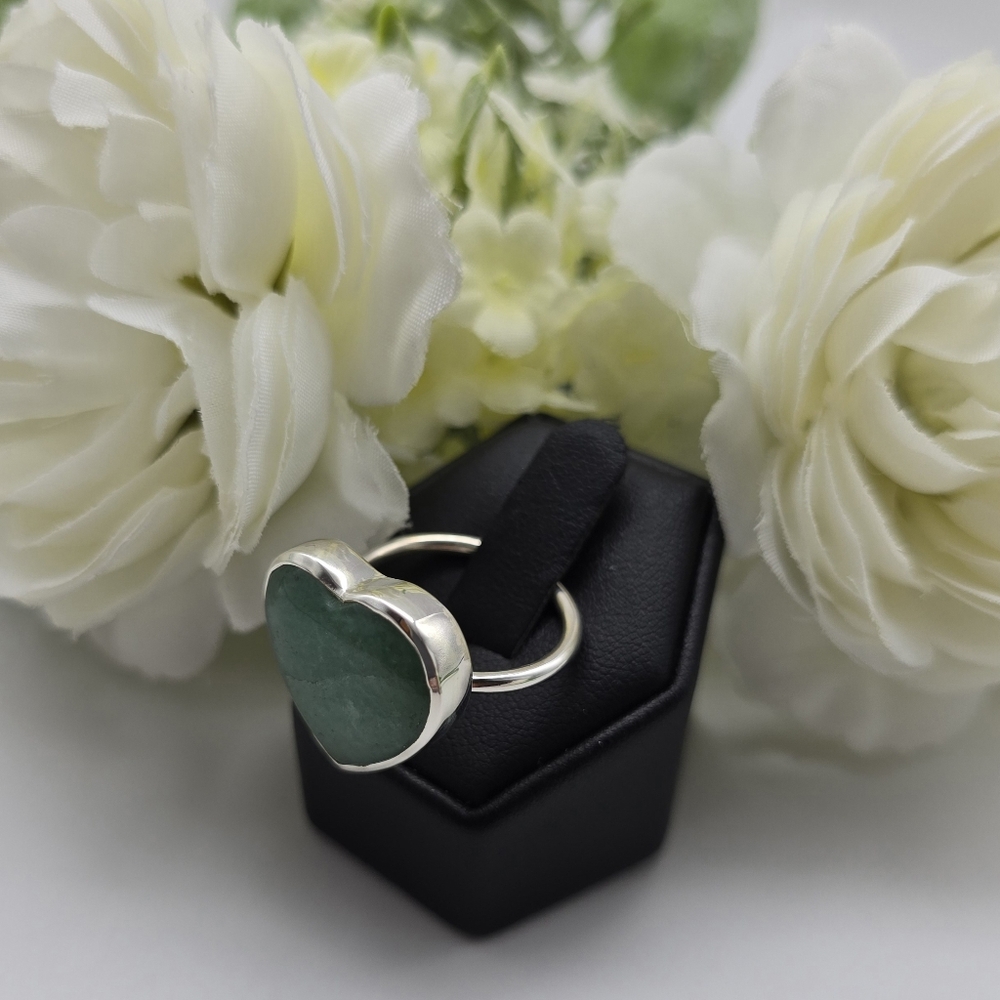 🥰 JADE HEART STERLING SILVER RING - Picture 10 of 12